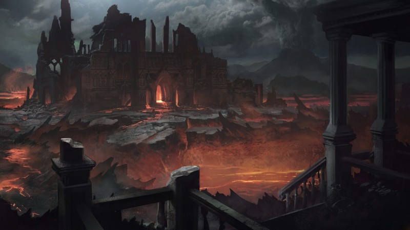 fantasy art, castle, lava, digital art