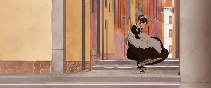 anime, anime girls, digital art, artwork, 2D, portrait display, portrait, maid, original characters, skateboarding