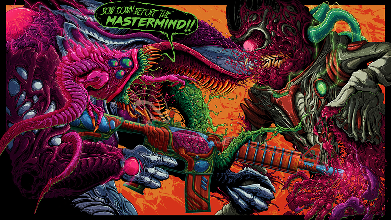 Brock Hofer, digital art, artwork, aliens, gun, weapon, fighting, fictional creatures
