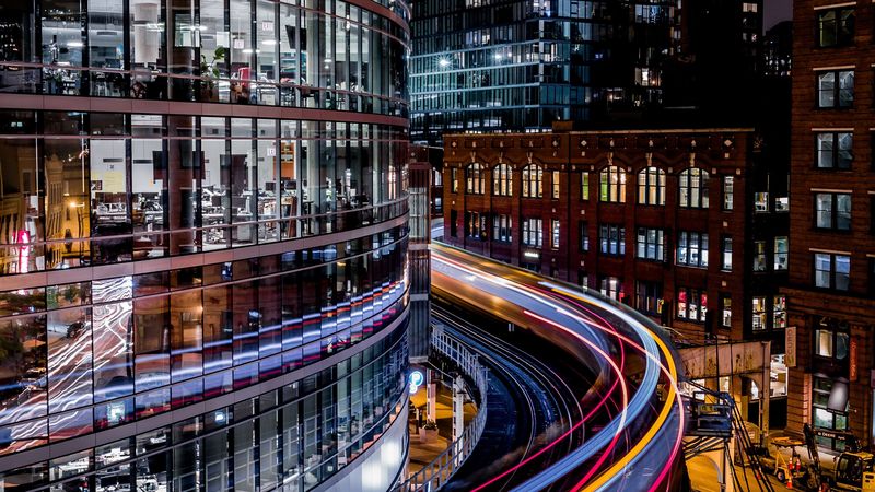 architecture, night city, city lights, long exposure, 4k