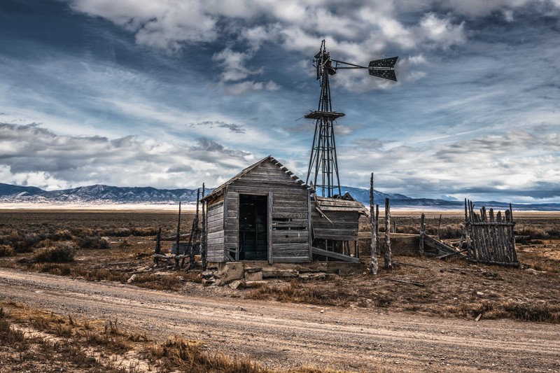 USA, sky, landscape, abandoned, HDR, cabin