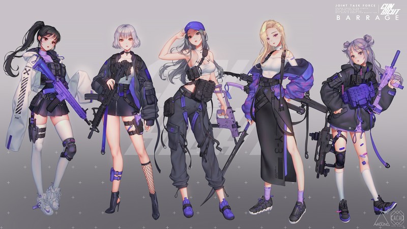 anime, anime girls, digital art, artwork, 2D, portrait, girls with guns