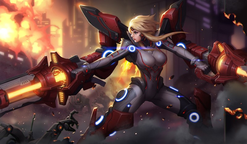 anime girls, anime, cyborg, futuristic, Miss Fortune (League of Legends)