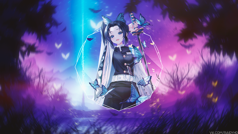 anime girls, picture-in-picture, anime, Kimetsu no Yaiba, Kochou Shinobu
