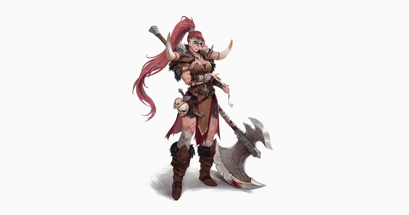 simple background, white background, fantasy art, fantasy girl, artwork, Barbarian