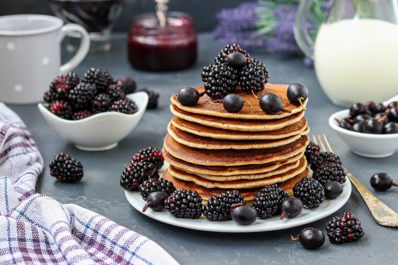 pancakes, sweets, food, fruit, berries, blackberries