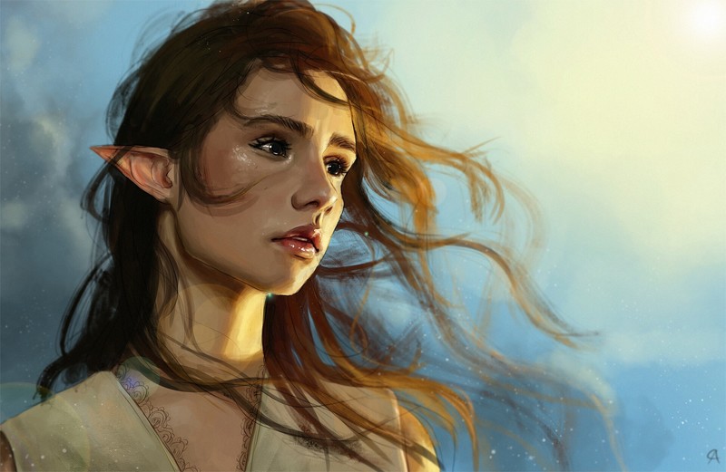 artwork, digital art, fantasy art, fantasy girl, elves, long hair, face