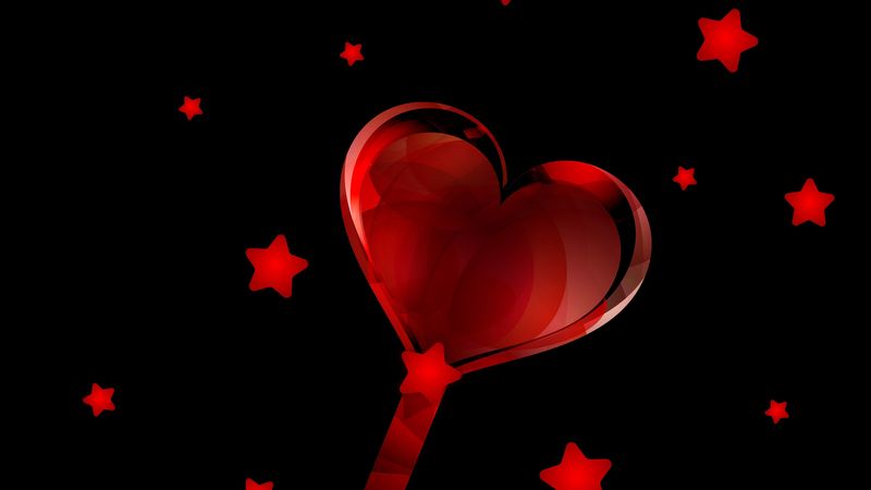 key, love, heart, stars, red, 4k