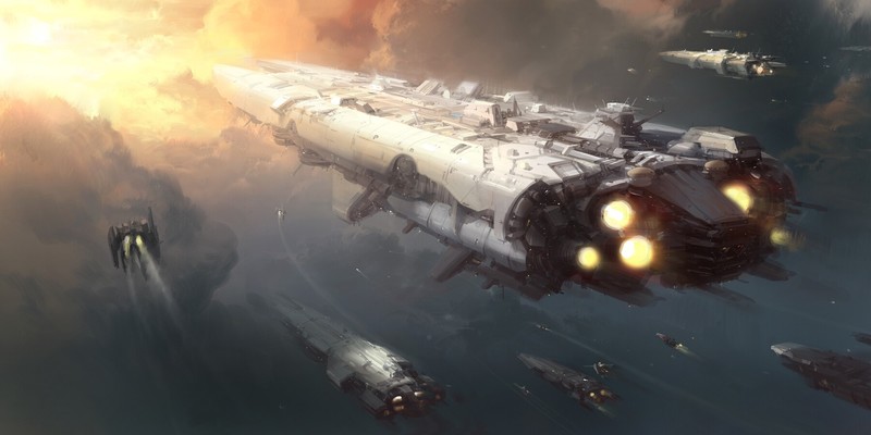 artwork, digital art, spaceship, science fiction