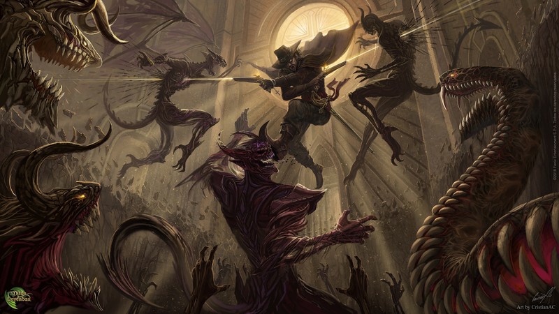 battle, demon, creature, fantasy art