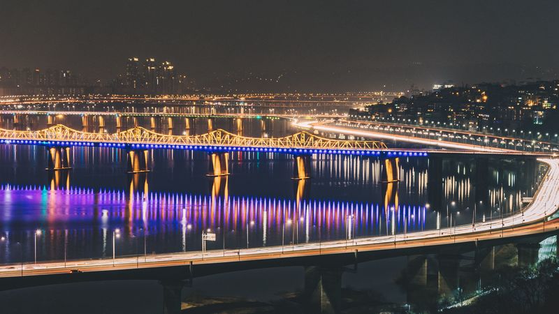 night city, bridge, city lights, night, lighting, 4k