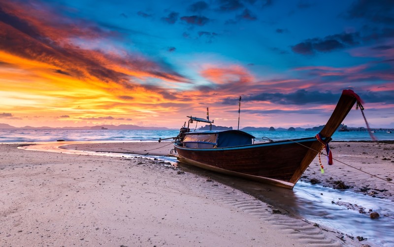 boat, vehicle, sky, sunlight, clouds, beach