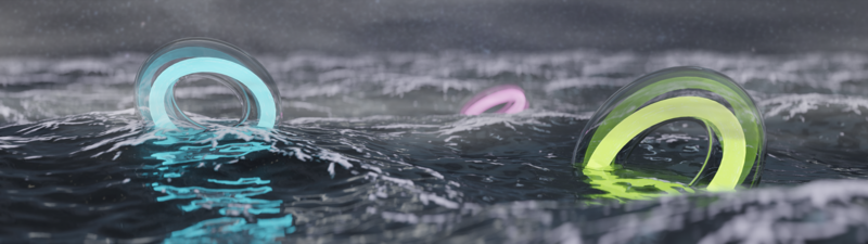 Blender, render, donuts, water, sea, waves, cyan