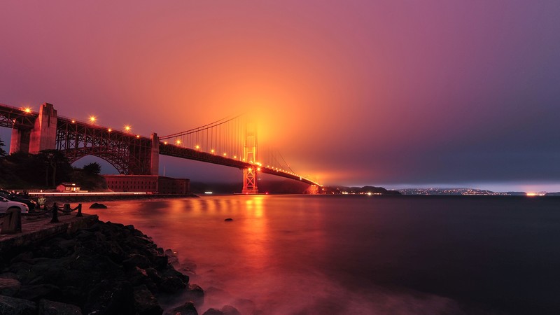 lights, clouds, San Francisco, bridge