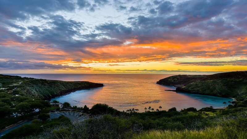nature, clouds, sunset, water, Hanauma Bay, Hawaii