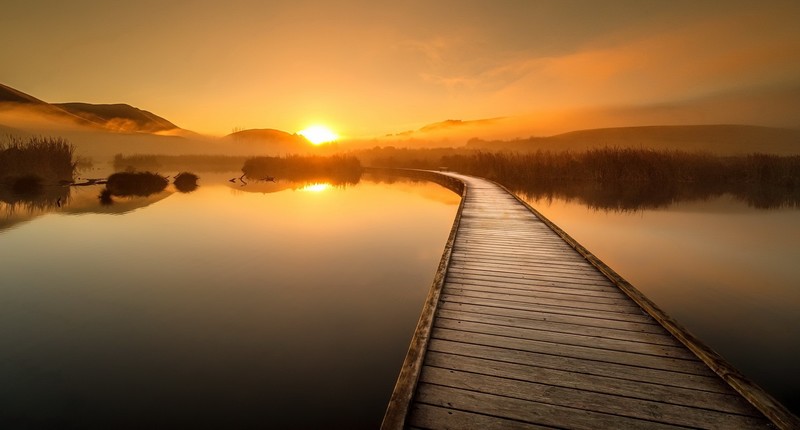 pier, sunlight, water, nature, Sun, sky