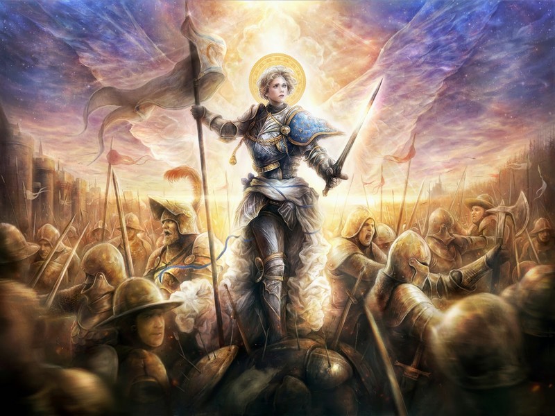 painting, Jeanne dArc, fantasy art, women, artwork, battle