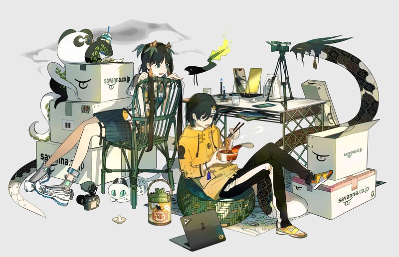 anime, anime girls, short hair, dark hair, blue eyes, original characters