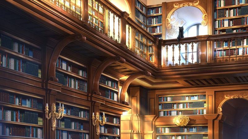 digital, digital art, artwork, illustration, drawing, digital painting, environment, books, Sun, sun rays, architecture, cats, animals, library, concept art, anime, literature