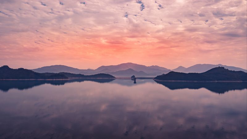 lake, horizon, sky, clouds, reflection, 4k