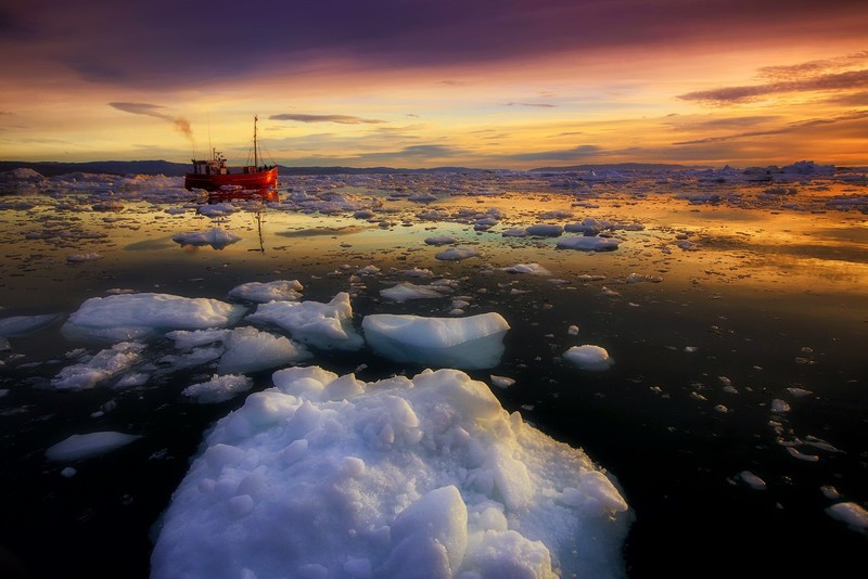 sea, ice, water, nature, boat, vehicle, sky
