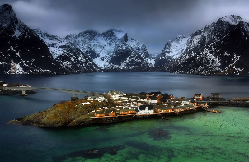 water, nature, village, mountains, Norway, Lofoten
