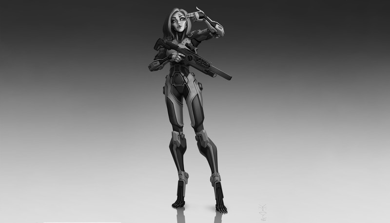 cyborg, simple background, artwork, futuristic