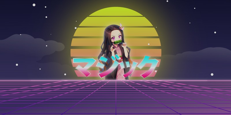 anime, Kimetsu no Yaiba, vaporwave, anime girls, Kamado Nezuko