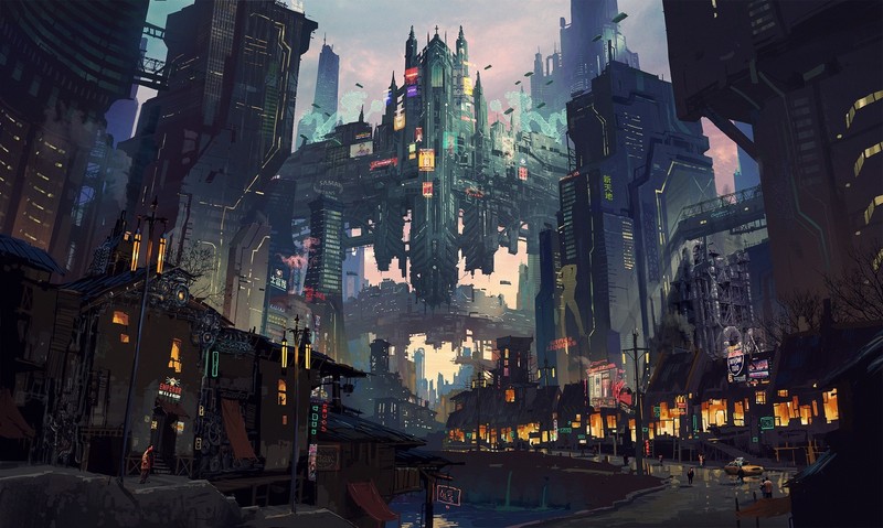 artwork, digital art, futuristic, city