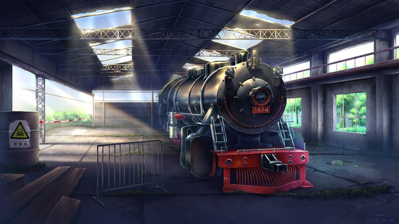 digital, digital art, artwork, illustration, anime, landscape, nature, Sun, sun rays, train, architecture, modern, environment, concept art