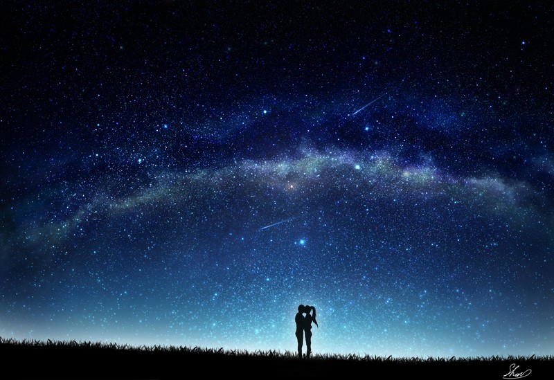 Kissing Couple 4k Wallpaper Silhouette Starry Sky