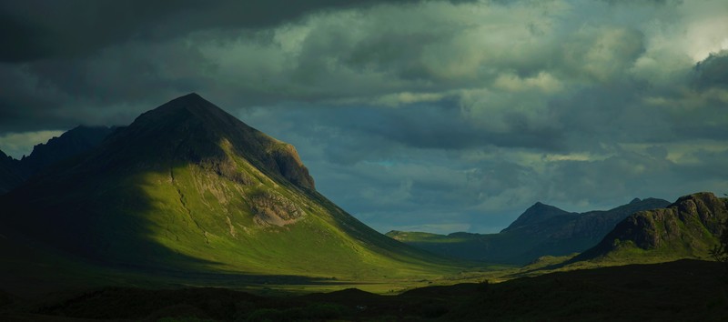 mountains, clouds, sunlight, Monsoon, grass, nature, landscape, Marsco, Skye, waterfall, Scotland