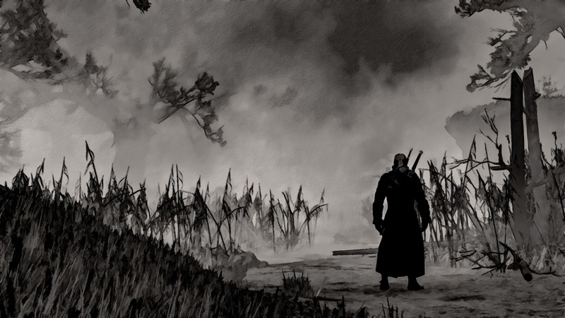 The Witcher 3: Wild Hunt, The Witcher, RPG, video game art, monochrome, video games