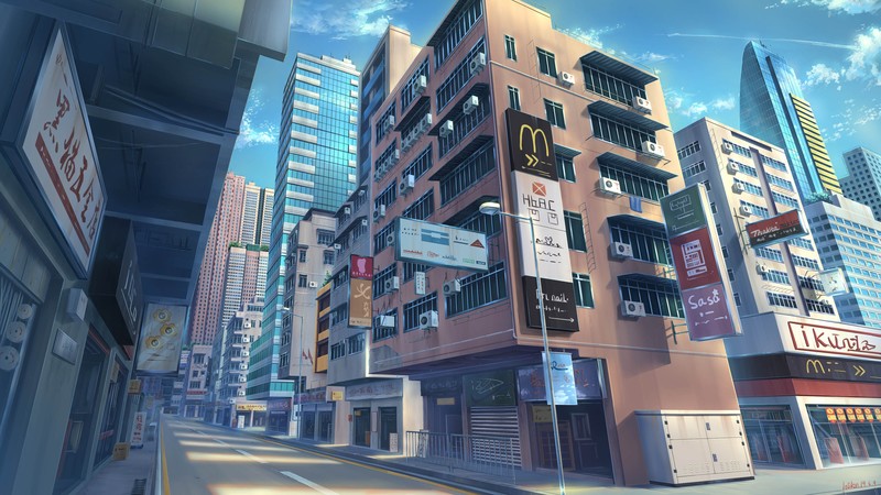 anime, city, urban, cityscape, Asia, street, artwork, blue