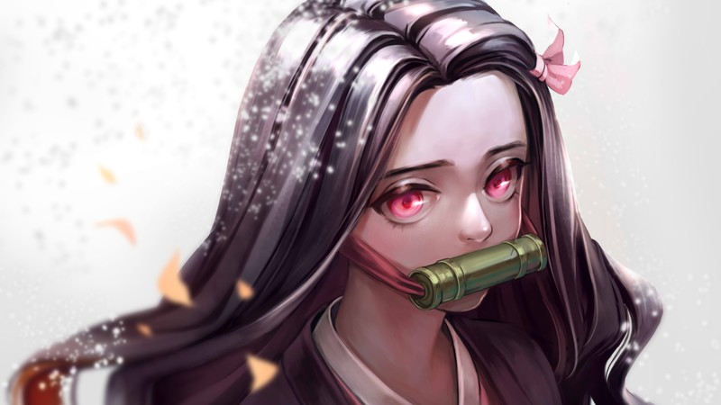 digital, digital art, illustration, artwork, drawing, digital painting, anime, anime girls, women, fantasy girl, fictional, fictional character, environment, concept art, Kimetsu no Yaiba, long hair, pink eyes, portrait, white background, Kamado Nezuko