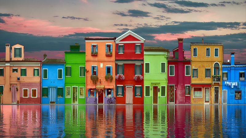 home, colorful, street, water, 4k