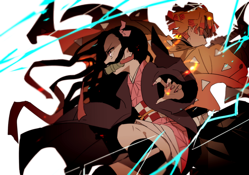anime, Kimetsu no Yaiba, Kamado Nezuko, Zenitsu Agatsuma