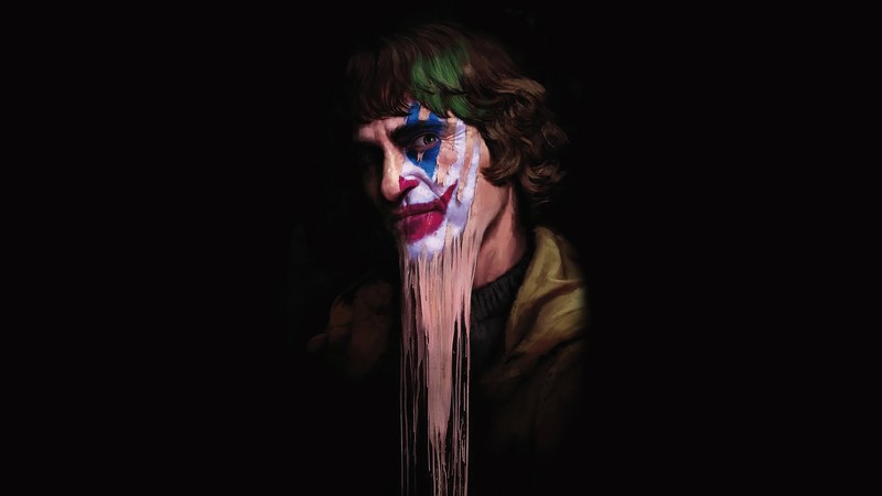digital, digital art, artwork, illustration, DC Comics, DC Universe, Joker, Joker (2019 Movie), villain, super villain, fictional, fictional character, comics, movie poster, movie characters, mask, dark, black, black background, dark background, simple, simple background, Joaquin Phoenix