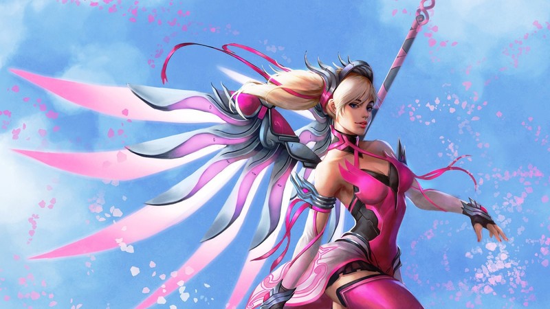 Overwatch, Mercy (Overwatch), women, blonde, video games, wings