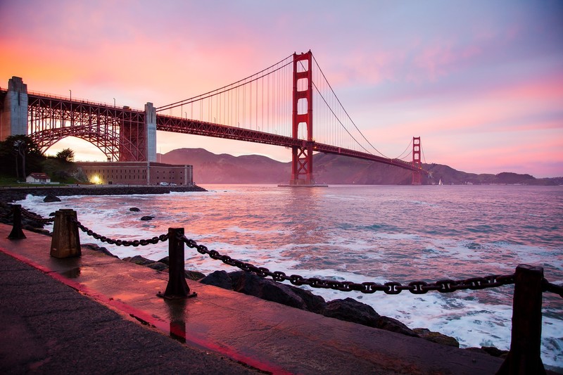 bridge, Golden Gate Bridge, architecture, sea, sunset