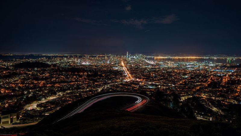 night city, aerial view, city lights, overview, night, san francisco, usa, 4k