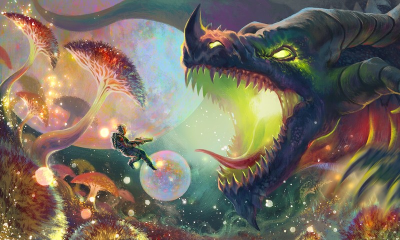 artwork, fantasy art, dragon, creature, psychedelic