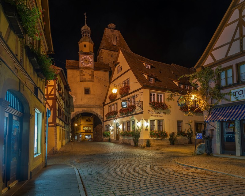 town, Germany, night, street, Rothenburg ob der Tauber, old building, cobblestone
