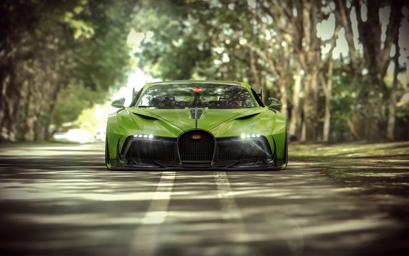 Khyzyl Saleem, car, render, Bugatti Chiron, frontal view