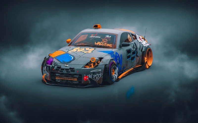 Khyzyl Saleem, car, render, colored wheels, Nissan 350Z, Nissan Fairlady Z, Nissan