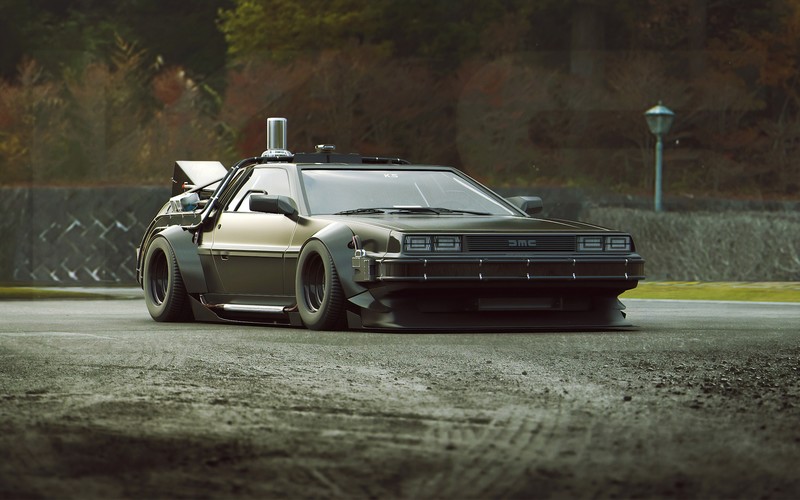Khyzyl Saleem, car, render, DMC DeLorean
