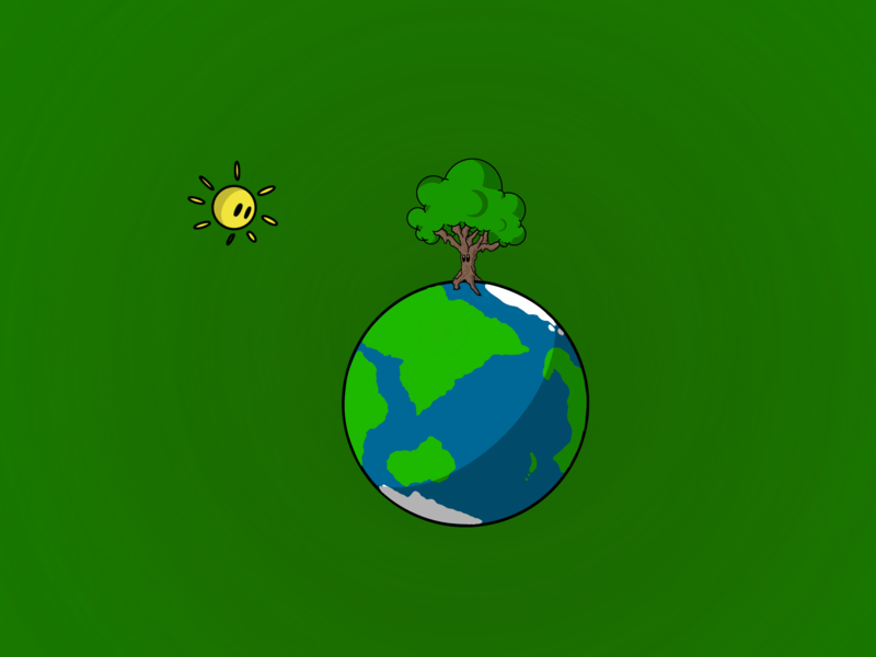 tree bark, planet, sun rays, Earth, green background