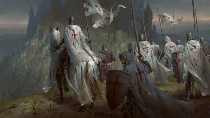 Post Scriptum, video games, Templar, banner, horse, castle, fantasy art, cross, crusaders, Knights