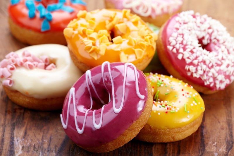 donut, donuts, food, closeup, depth of field, wooden surface, colorful, sweets