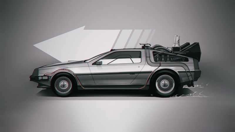 car, Time Machine, artwork, movies, Back to the Future, DeLorean, vehicle, side view